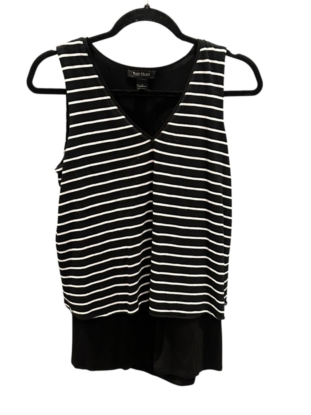White House Black Market Black & White Striped V-Neck Layered Tank